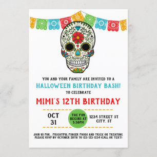 Sugar Skull Birthday, Day of the Dead Invitation