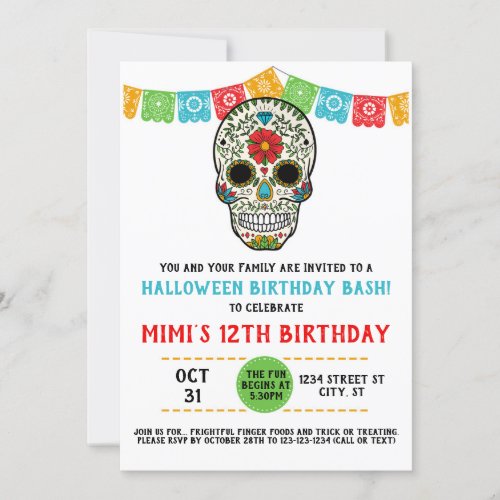 Sugar Skull Birthday Day of the Dead Invitation