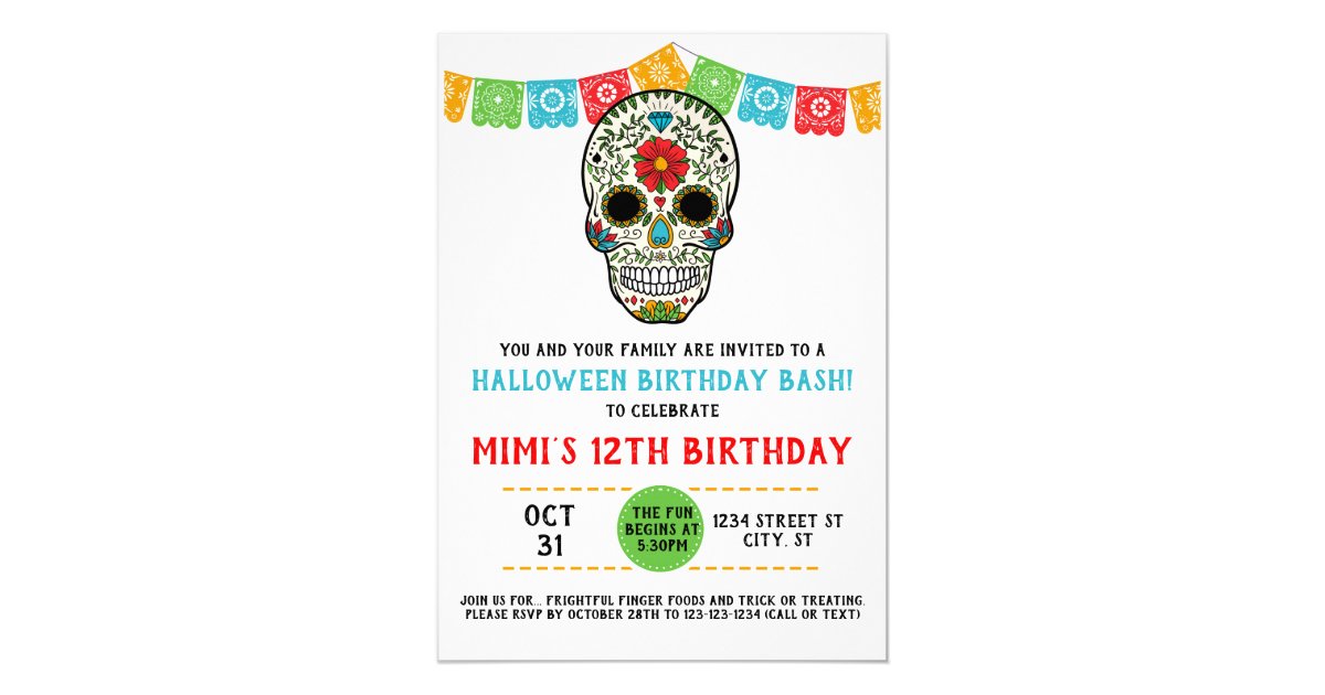 Sugar Skull Birthday, Day of the Dead Invitation | Zazzle.com
