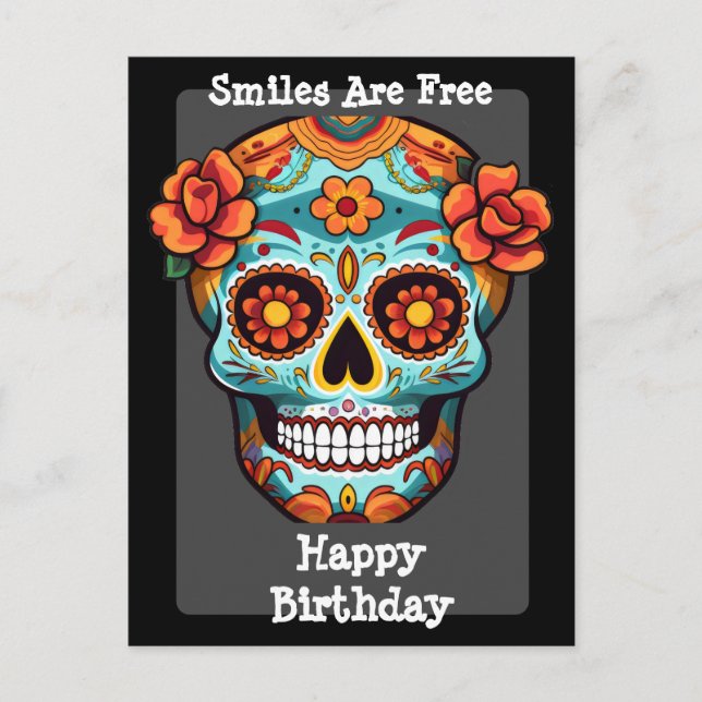 Sugar Skull Birthday Greeting Postcard (Front)