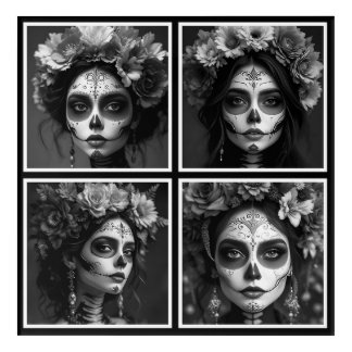 Sugar Skull Black and White  Acrylic Print