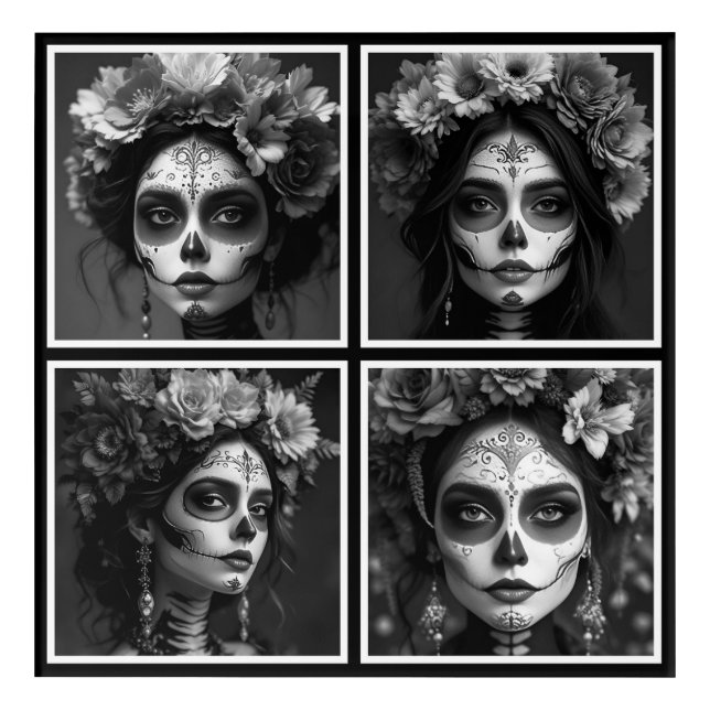 Sugar Skull Black and White  Acrylic Print (Front)