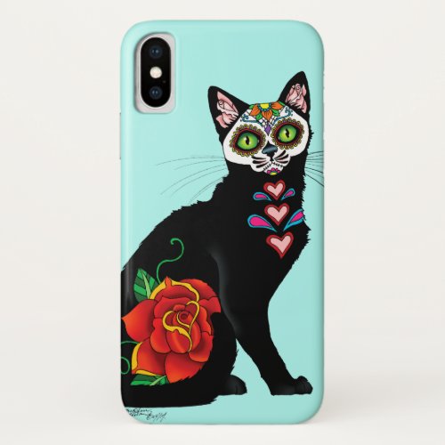 Sugar Skull Black Cat iPhone X Case