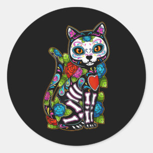 Sugar Skull Black Cat De Los Muertos Catrina Day O Classic Round Sticker