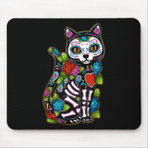 Sugar Skull Black Cat De Los Muertos Catrina Day O Mouse Pad