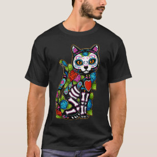 Sugar Skull Black Cat De Los Muertos Catrina Day O T-Shirt