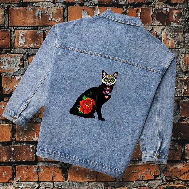 Sugar Skull Black Cat Denim Jacket (Creator Uploaded)