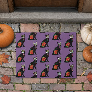 Sugar Skull Black Cat Doormat