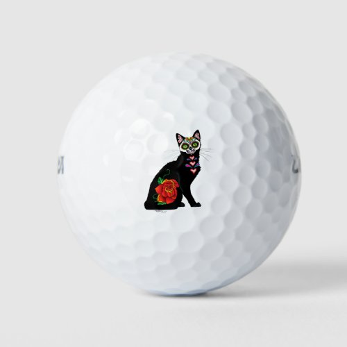 Sugar Skull Black Cat Golf Balls