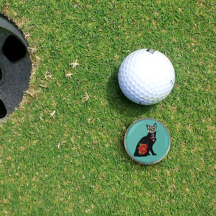 Sugar Skull Black Cat Rose Teal Heart Golf Ball Marker