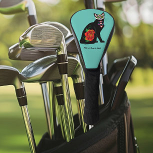 Sugar Skull Black Cat Rose Teal Heart Golf Head Cover