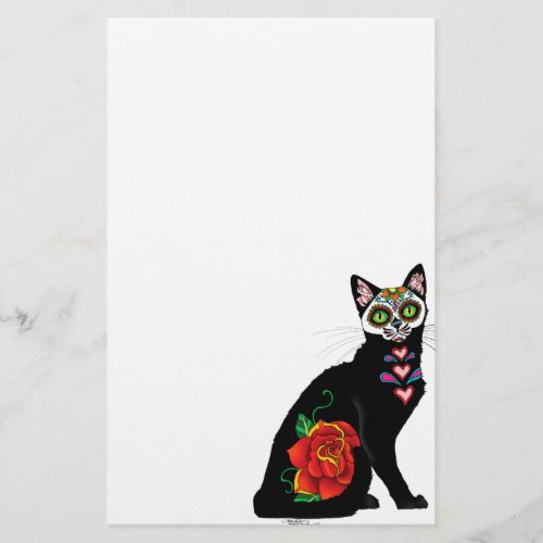 Sugar Skull Black Cat Stationery