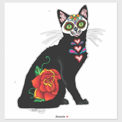 Sugar Skull Black Cat Sticker