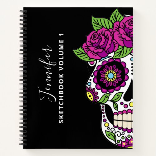 Sugar Skull Black White Day of The Dead Sketchbook Notebook