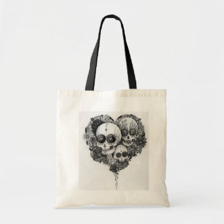 sugar skull black & white flower heart bag