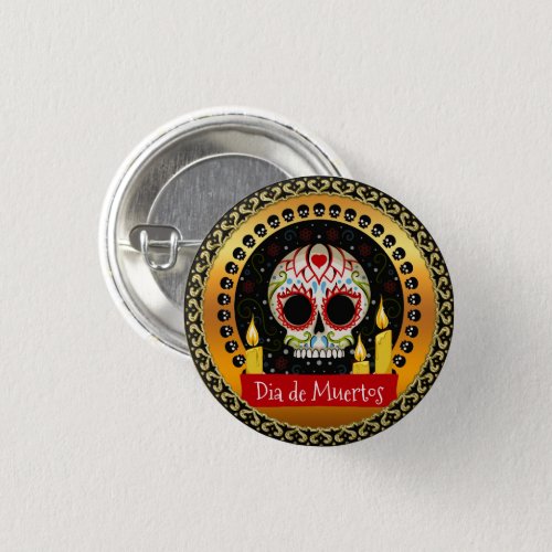 Sugar skull bloodcurdling intimidating and scary button