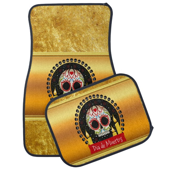 Sugar skull bloodcurdling intimidating and scary car floor mat (Set)