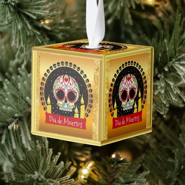 Sugar skull bloodcurdling intimidating and scary cube ornament (Tree)