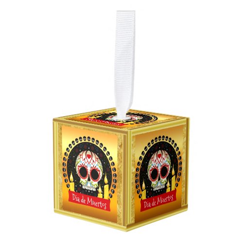 Sugar skull bloodcurdling intimidating and scary cube ornament