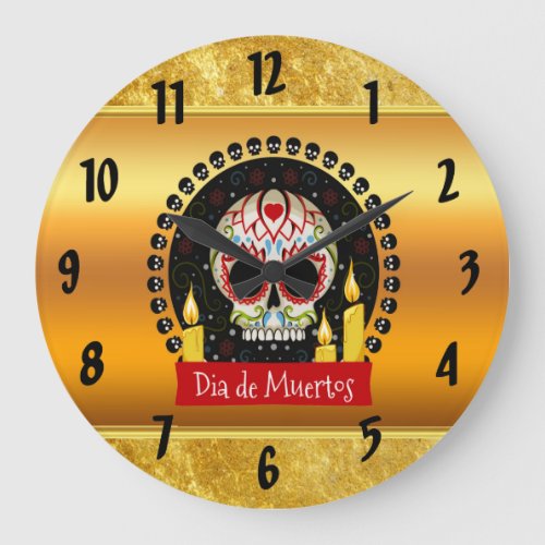 Sugar skull bloodcurdling intimidating and scary large clock