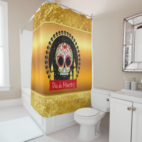 Sugar skull bloodcurdling intimidating and scary shower curtain