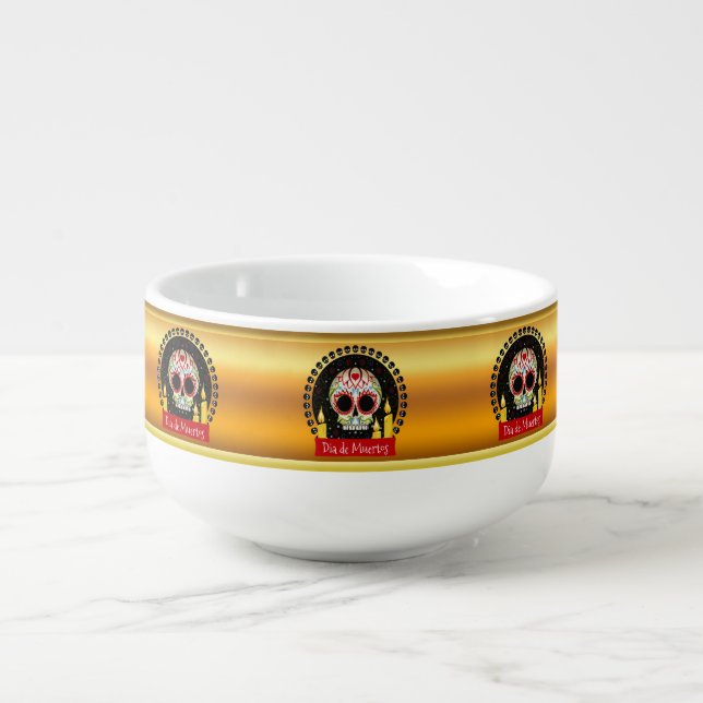 Sugar skull bloodcurdling intimidating and scary soup mug (Front)
