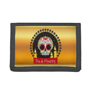 Sugar skull bloodcurdling intimidating and scary tri-fold wallet