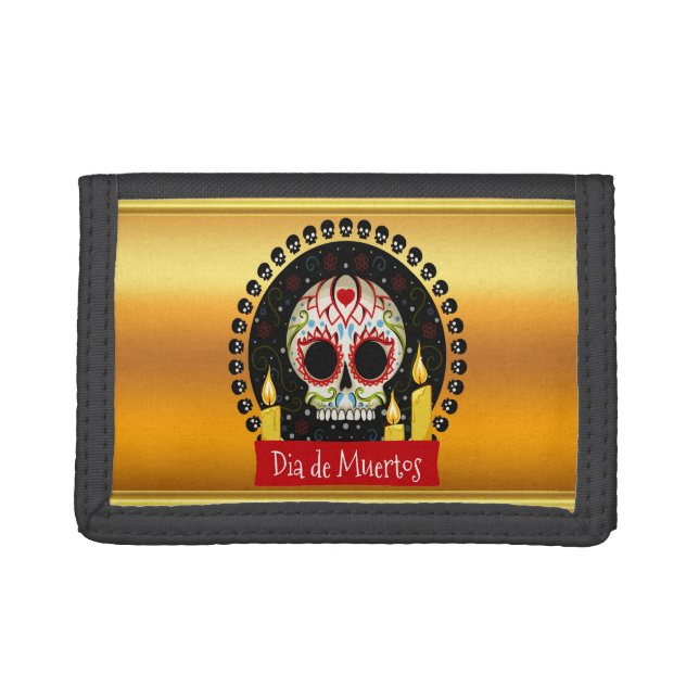 Sugar skull bloodcurdling intimidating and scary trifold wallet (Front)