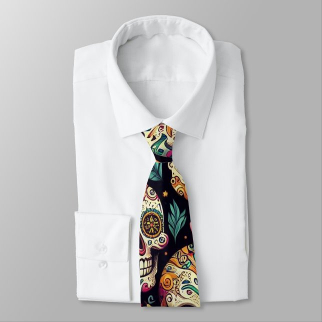 Sugar Skull Blossoms  Neck Tie (Tied)