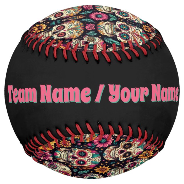 Sugar Skull Blossoms (personalize) Softball (Back)