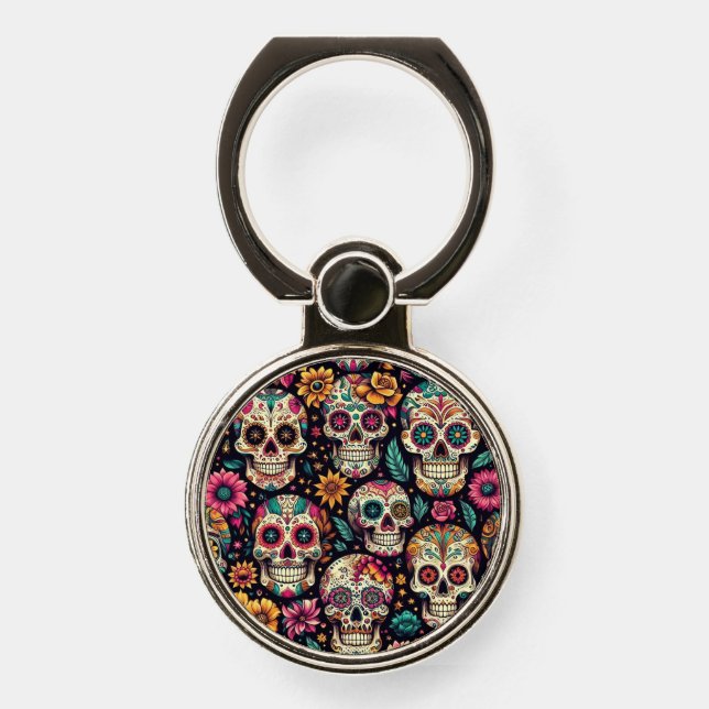 Sugar Skull Blossoms  Phone Ring Stand (Front)