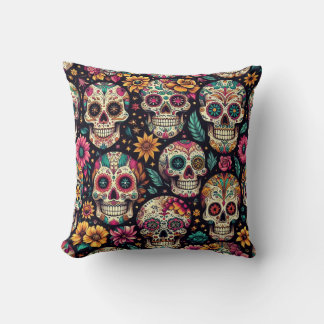 Sugar Skull Blossoms Throw Pillow