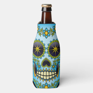Sugar Skull Blue Floral Bottle Cooler