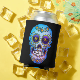 Sugar Skull Blue Floral Can Cooler