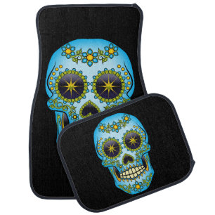 Sugar Skull Blue Floral Car Mat