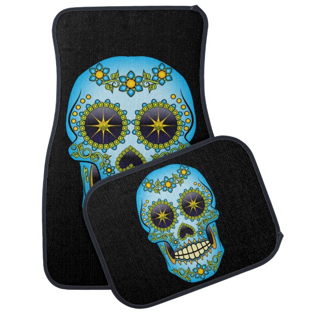 Sugar Skull Blue Floral Car Mat (Set)