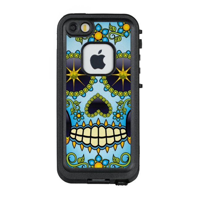 Sugar Skull Blue Floral LifeProof iPhone Case (Back)