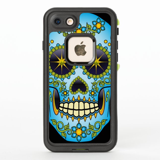 Sugar Skull Blue Floral LifeProof iPhone Case (Back)