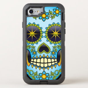 Sugar Skull Blue Floral OtterBox Defender iPhone SE/8/7 Case