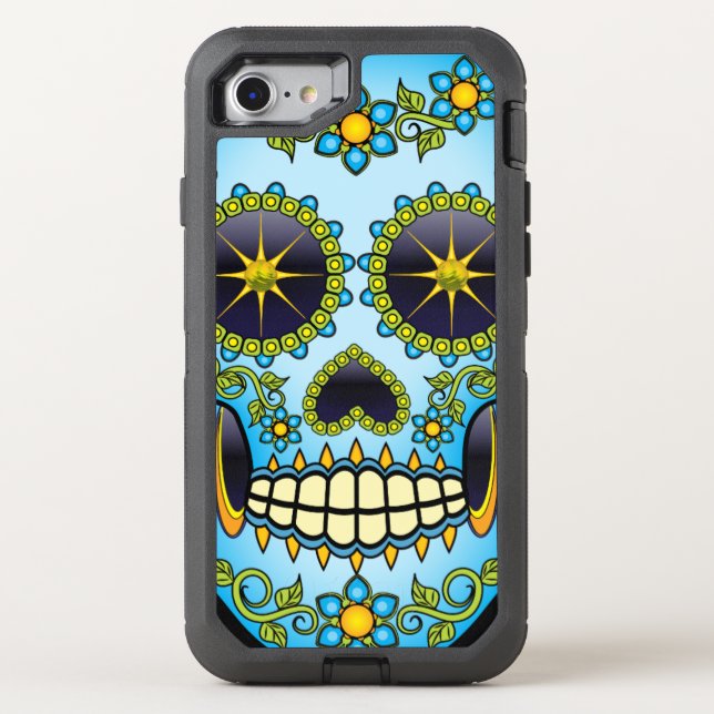 Sugar Skull Blue Floral Otterbox iPhone Case (Back)