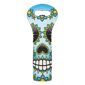 Sugar Skull Blue Floral Wine Bag
