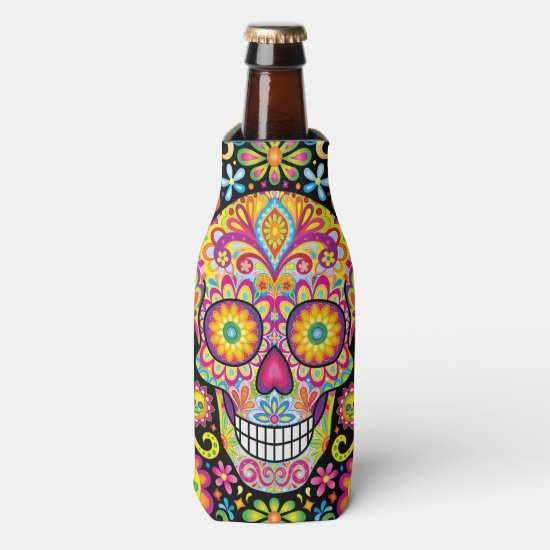 Sugar Skull Bottle Cooler - Day of the Dead Art