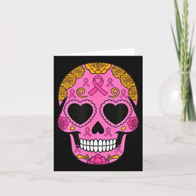 Sugar Skull Breast Cancer Awareness Nk Ribbon Cala Card (Front)