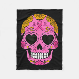 Sugar Skull Breast Cancer Awareness Nk Ribbon Cala Fleece Blanket
