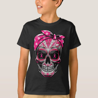 Sugar Skull Breast Cancer Awareness Pink Ribbon Ca T-Shirt