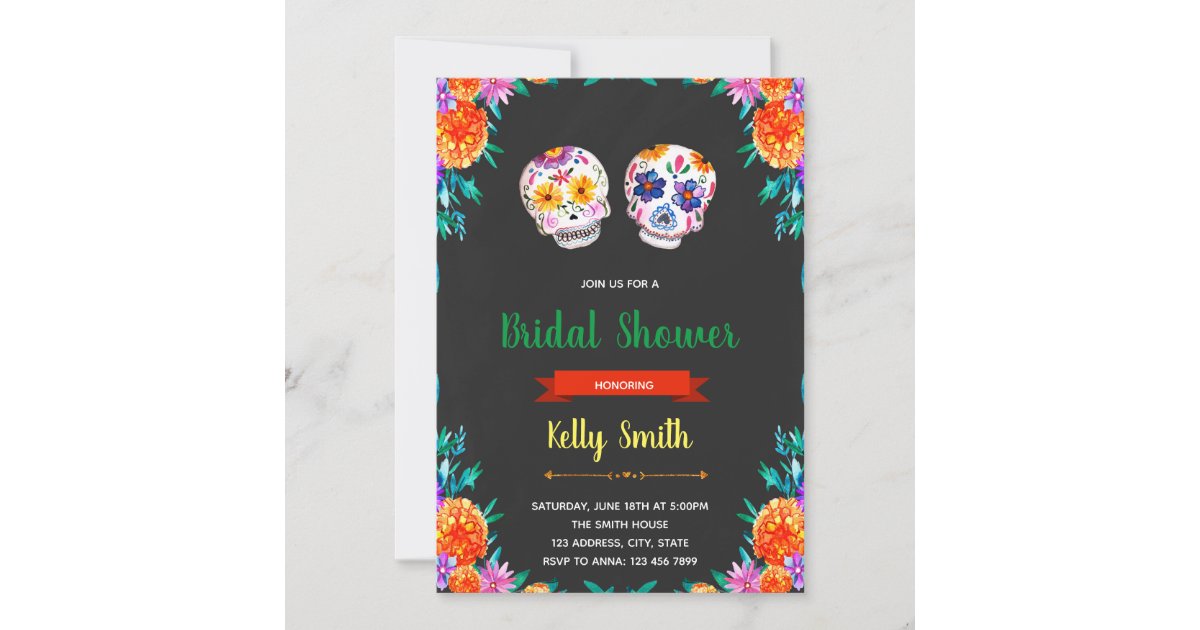 Sugar skull bridal shower party invitation | Zazzle