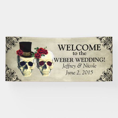 Sugar Skull Bride and Groom Wedding Banner