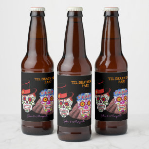 Sugar Skull Bride & Groom Till Death Do Us Party Beer Bottle Label