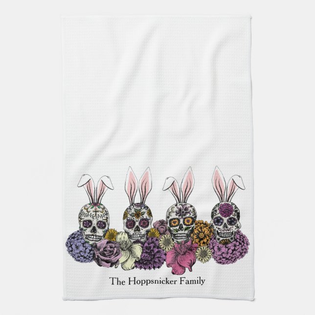Sugar Skull Bunnies Gothic Easter Kitchen Towel (Vertical)