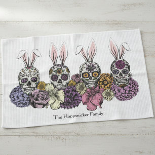 Sugar Skull Bunny Easter Kitchen Towel